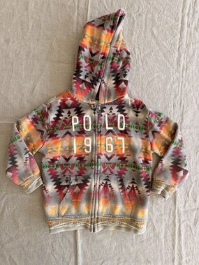 Polo Ralph Lauren Boys Full Zip Hoodie Geometric Cotton Pattern Size 5